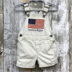 Vintage Patriotic OshKosh Denim Vestbak Khaki Overalls Shortalls Jumper Outfit
